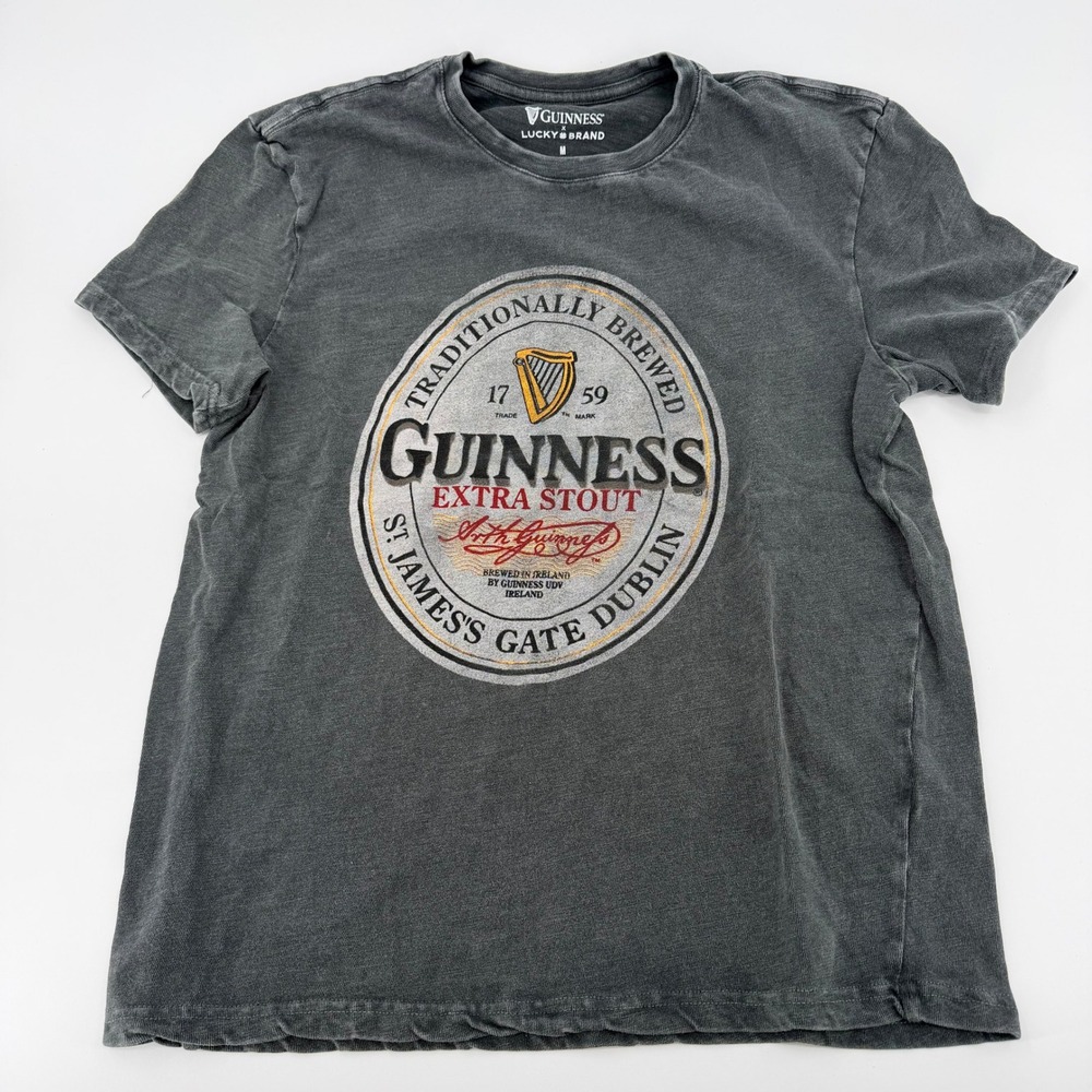 Lucky Brand Guinness Mens Medium Charcoal‎ Gray Graphic T-Shirt Extra Stout Beer